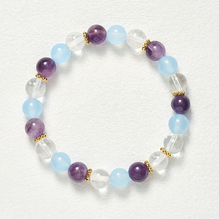 Buddha Stones Beschermende Armband met kralen van helder kwarts, amethist en blauwe chalcedoon. - image 9