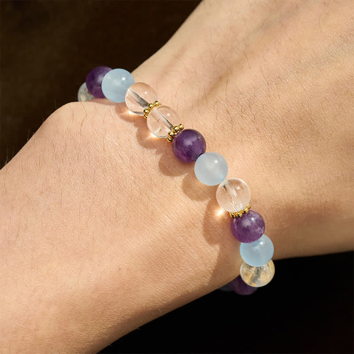 Buddha Stones Beschermende Armband met kralen van helder kwarts, amethist en blauwe chalcedoon. - image 4