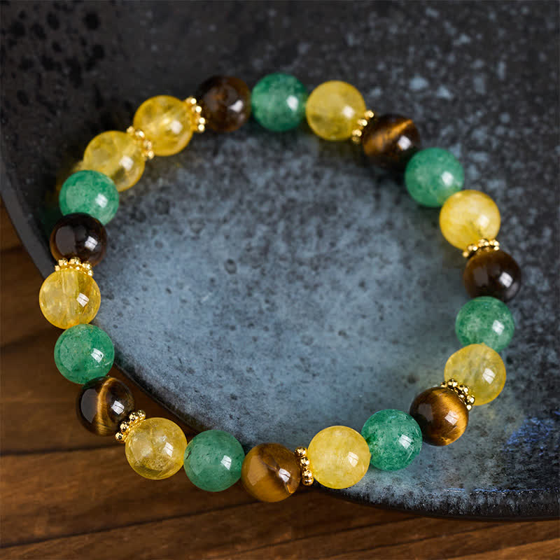 Buddha Stones Armband met citrien, tijgeroog, groene aardbeikwarts kralen en Armband. - image 2