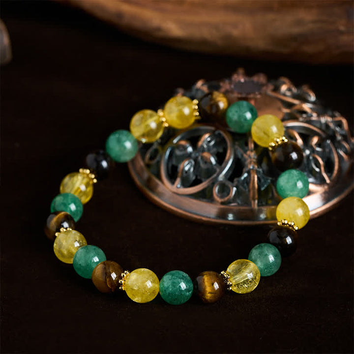 Buddha Stones Armband met citrien, tijgeroog, groene aardbeikwarts kralen en Armband. - image 3