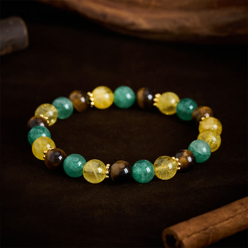 Buddha Stones Armband met citrien, tijgeroog, groene aardbeikwarts kralen en Armband. - image 1