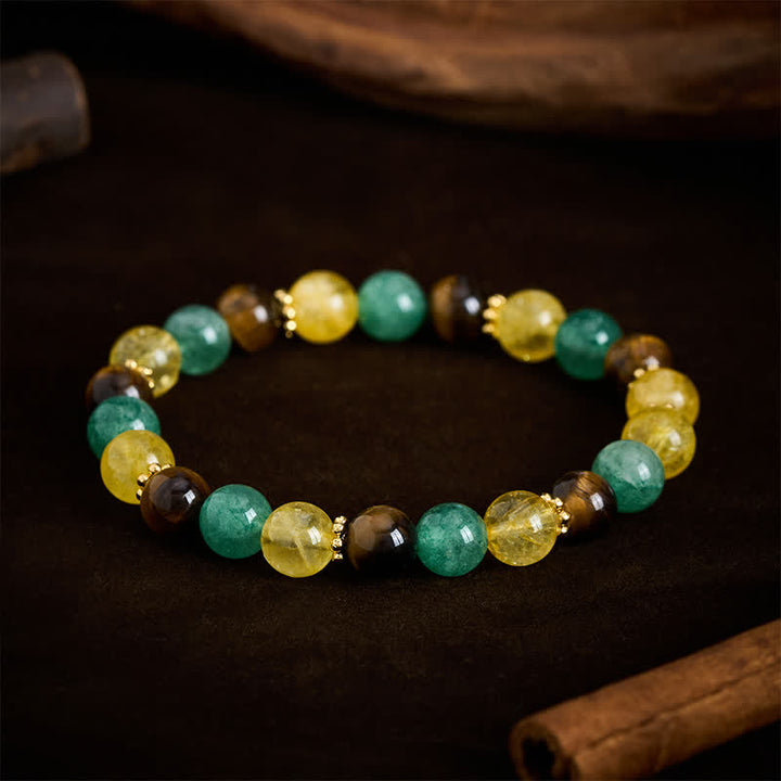 Buddha Stones Armband met citrien, tijgeroog, groene aardbeikwarts kralen en Armband. - image 1