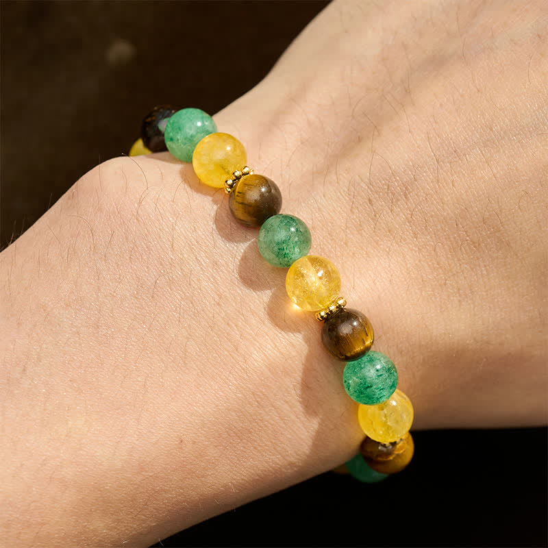 Buddha Stones Armband met citrien, tijgeroog, groene aardbeikwarts kralen en Armband. - image 4