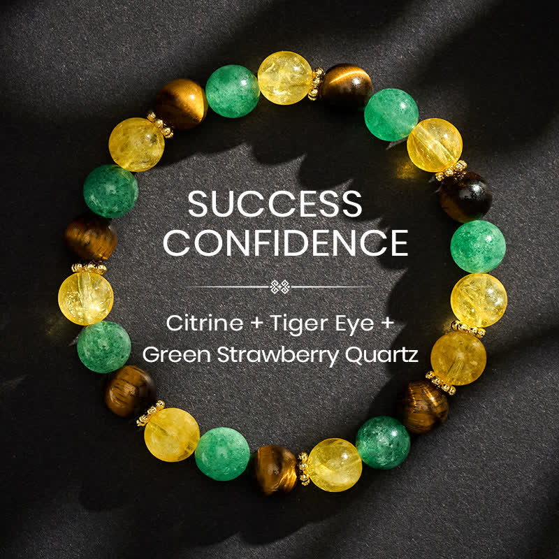 Buddha Stones Armband met citrien, tijgeroog, groene aardbeikwarts kralen en Armband. - 8mm - image 0