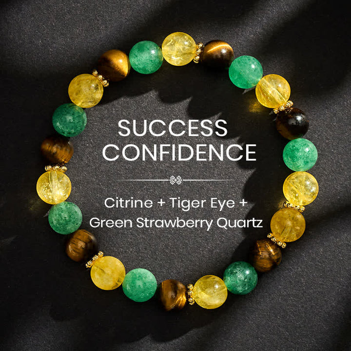 Buddha Stones Armband met citrien, tijgeroog, groene aardbeikwarts kralen en Armband. - 8mm - image 0