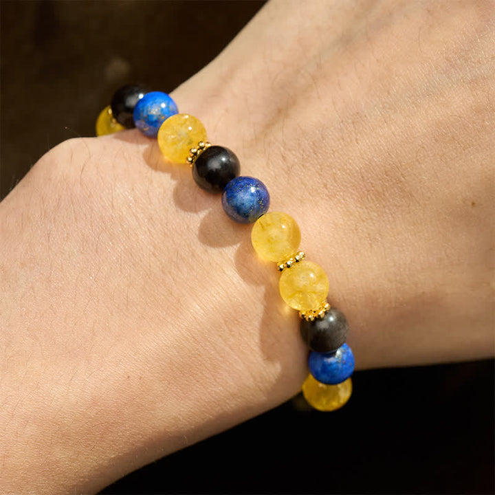 Buddha Stones Serenity Armband met lapis lazuli, zilverglanzende obsidiaan en citrien kralen. - image 4