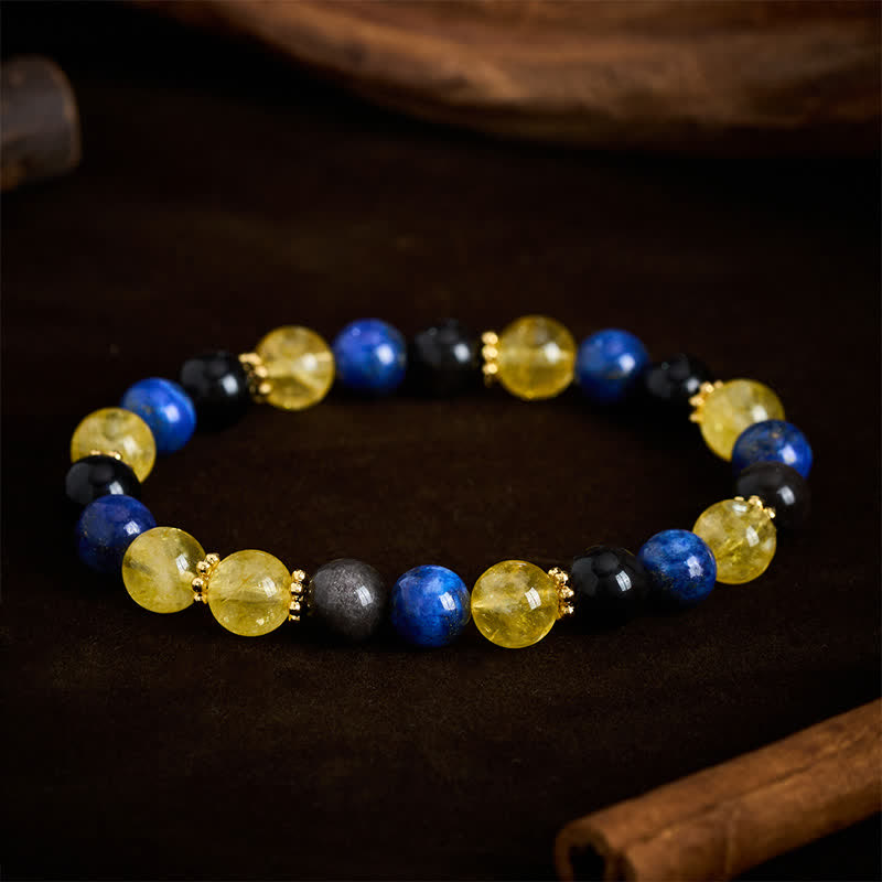 Buddha Stones Serenity Armband met lapis lazuli, zilverglanzende obsidiaan en citrien kralen. - image 2