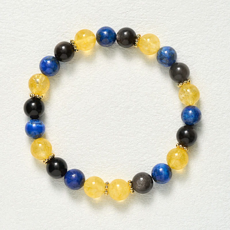 Buddha Stones Serenity Armband met lapis lazuli, zilverglanzende obsidiaan en citrien kralen. - image 9
