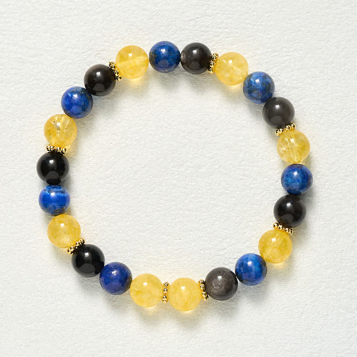 Buddha Stones Serenity Armband met lapis lazuli, zilverglanzende obsidiaan en citrien kralen. - image 9