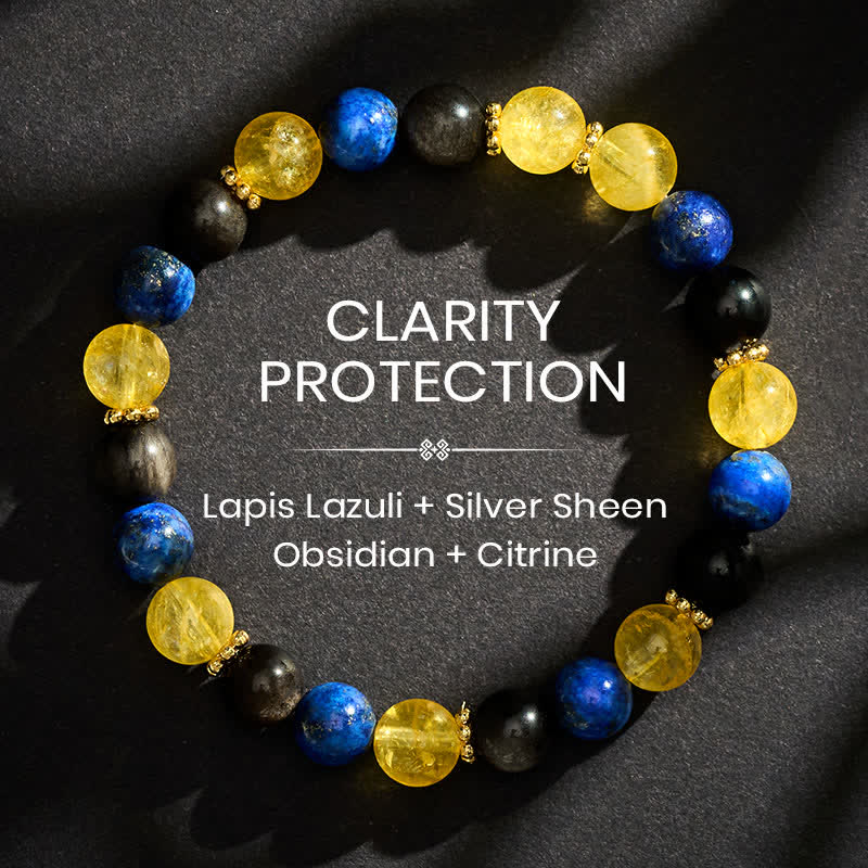 Buddha Stones Serenity Armband met lapis lazuli, zilverglanzende obsidiaan en citrien kralen. - 8mm - image 0