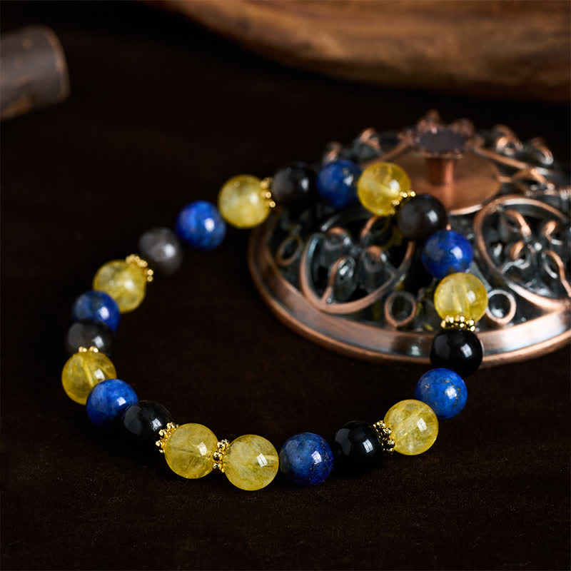 Buddha Stones Serenity Armband met lapis lazuli, zilverglanzende obsidiaan en citrien kralen. - image 1