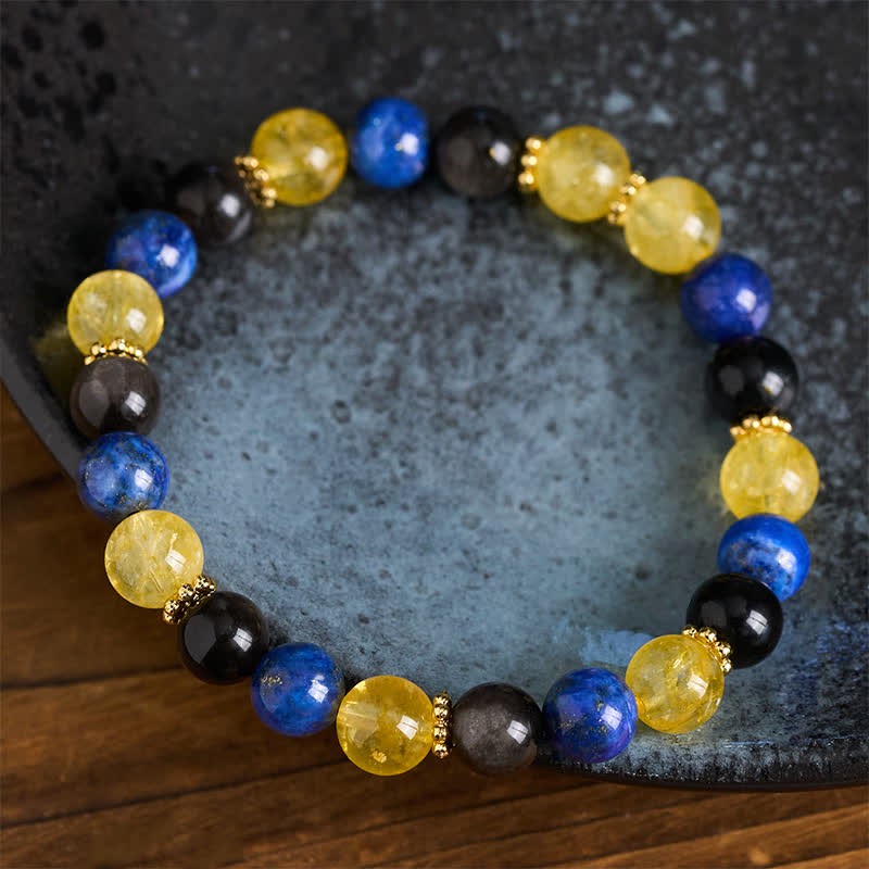 Buddha Stones Serenity Armband met lapis lazuli, zilverglanzende obsidiaan en citrien kralen. - image 3