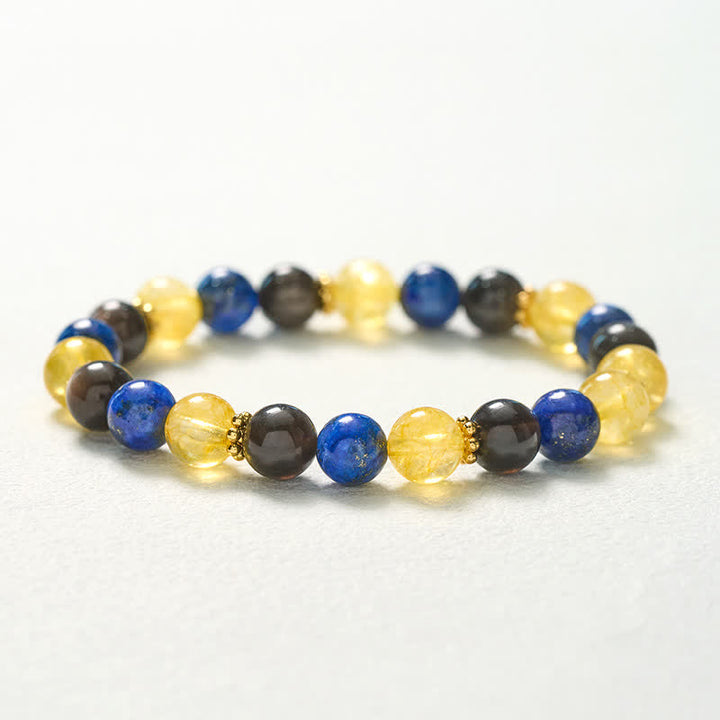 Buddha Stones Serenity Armband met lapis lazuli, zilverglanzende obsidiaan en citrien kralen. - image 10