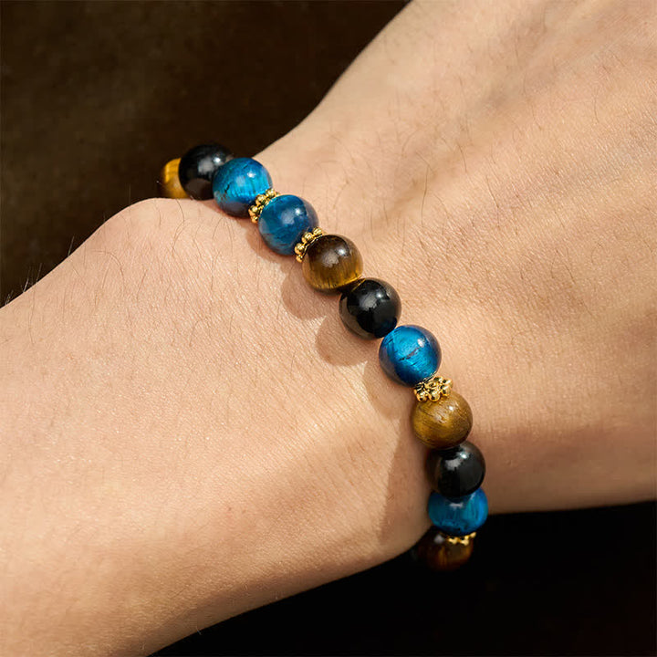 Buddha Stones Tijgeroog Blauwe Tijgeroog Zwarte Obsidiaan Kralen Moed Armband - image 4