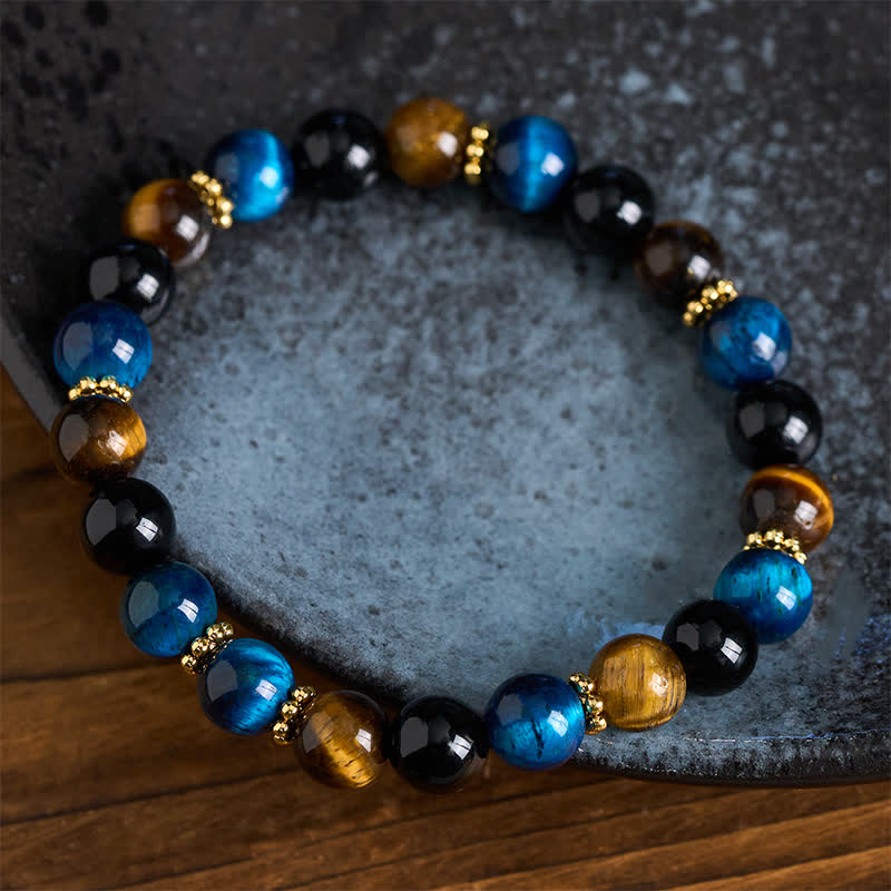 Buddha Stones Tijgeroog Blauwe Tijgeroog Zwarte Obsidiaan Kralen Moed Armband - image 3