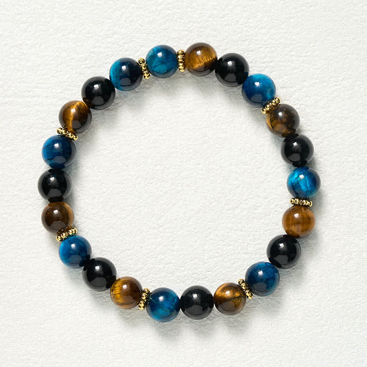Buddha Stones Tijgeroog Blauwe Tijgeroog Zwarte Obsidiaan Kralen Moed Armband - image 9