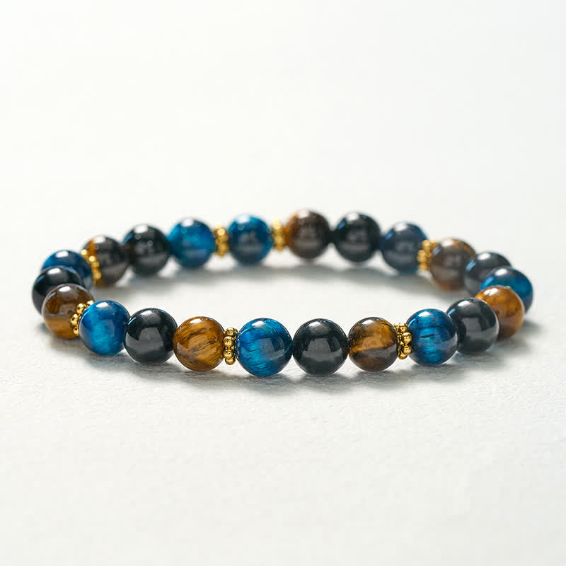 Buddha Stones Tijgeroog Blauwe Tijgeroog Zwarte Obsidiaan Kralen Moed Armband - image 10