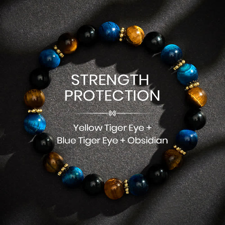 Buddha Stones Tijgeroog Blauwe Tijgeroog Zwarte Obsidiaan Kralen Moed Armband - 8mm - image 0