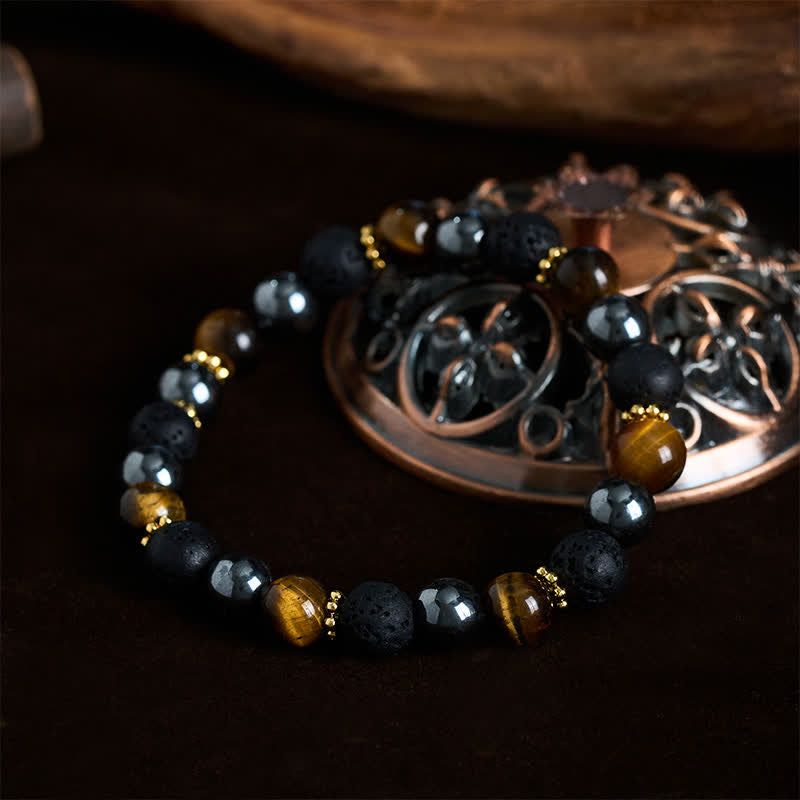 Buddha Stones Tijgeroog lavasteen hematiet kralen Armband - image 1