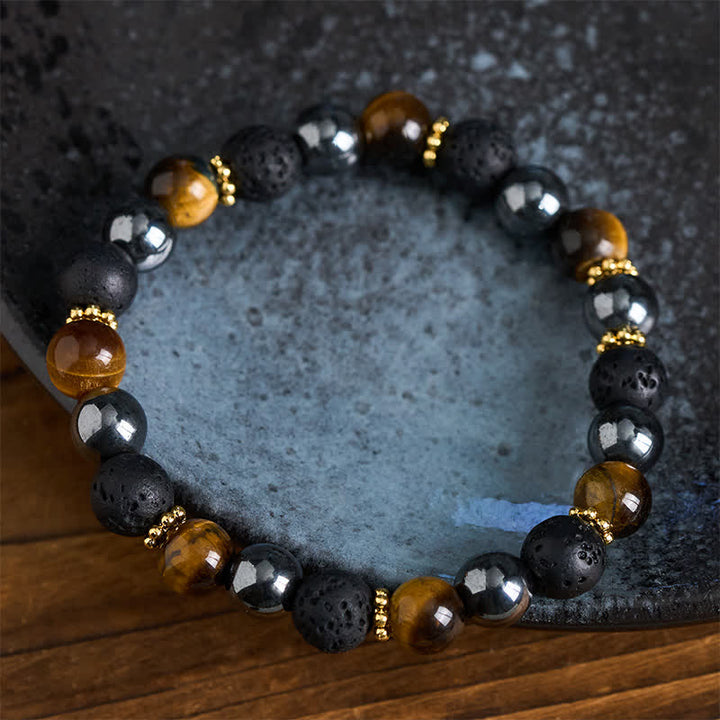 Buddha Stones Tijgeroog lavasteen hematiet kralen Armband - image 3