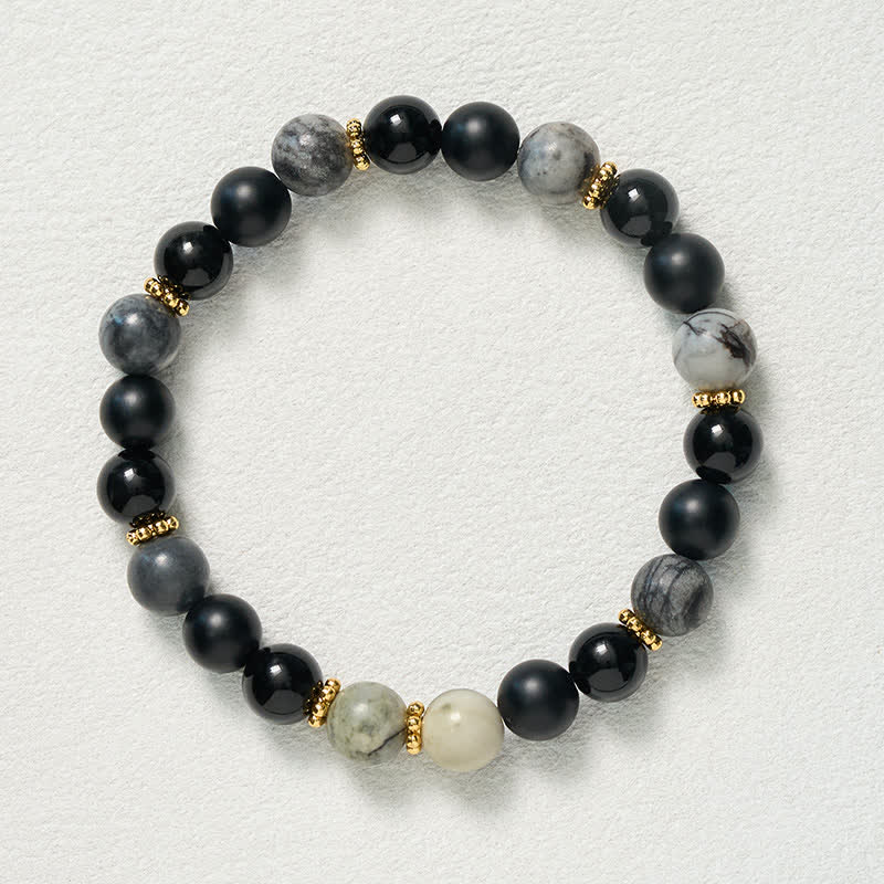 Buddha Stones Armband met kralen van matzwarte obsidiaan en grijze jaspis - image 9