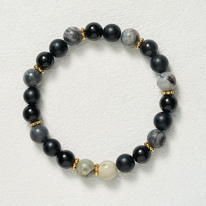 Buddha Stones Armband met kralen van matzwarte obsidiaan en grijze jaspis - image 9