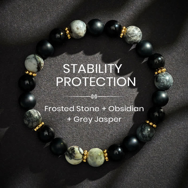 Buddha Stones Armband met kralen van matzwarte obsidiaan en grijze jaspis - 8mm - image 0