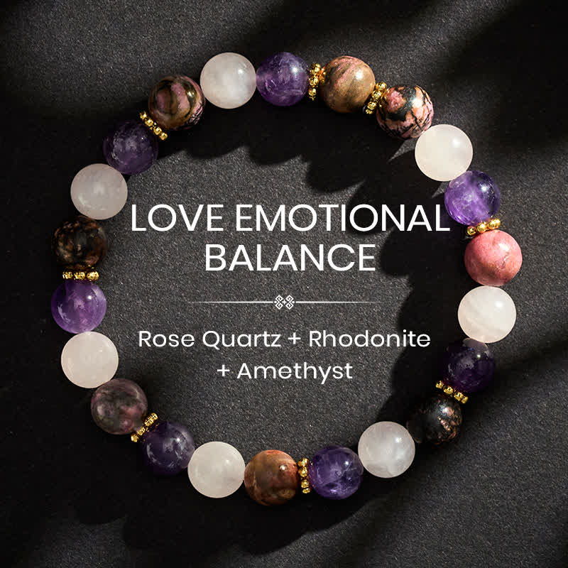 Buddha Stones Rozenkwarts, rhodoniet en amethist kralen Armband - 8mm - image 0