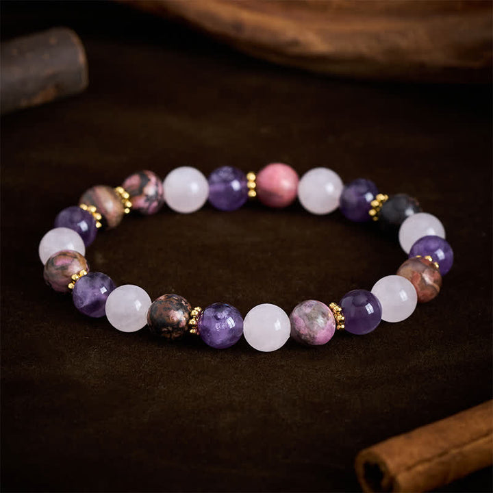 Buddha Stones Rozenkwarts, rhodoniet en amethist kralen Armband - image 2