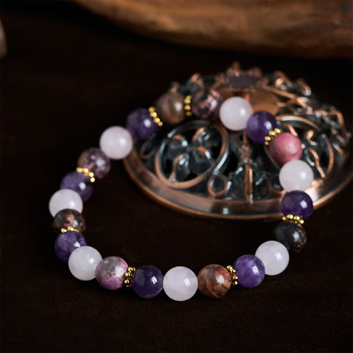 Buddha Stones Rozenkwarts, rhodoniet en amethist kralen Armband - image 1