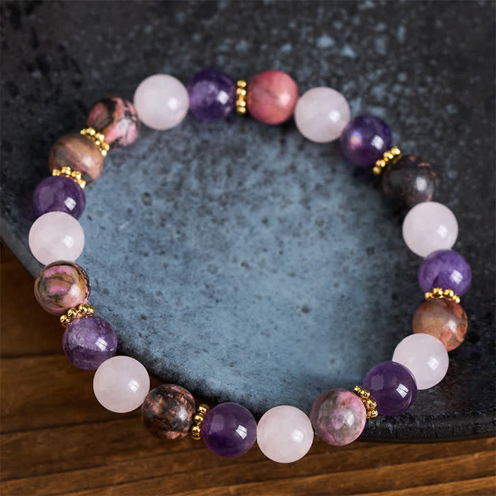 Buddha Stones Rozenkwarts, rhodoniet en amethist kralen Armband - image 3