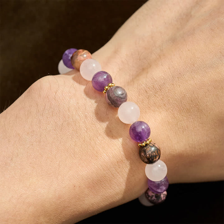 Buddha Stones Rozenkwarts, rhodoniet en amethist kralen Armband - image 4