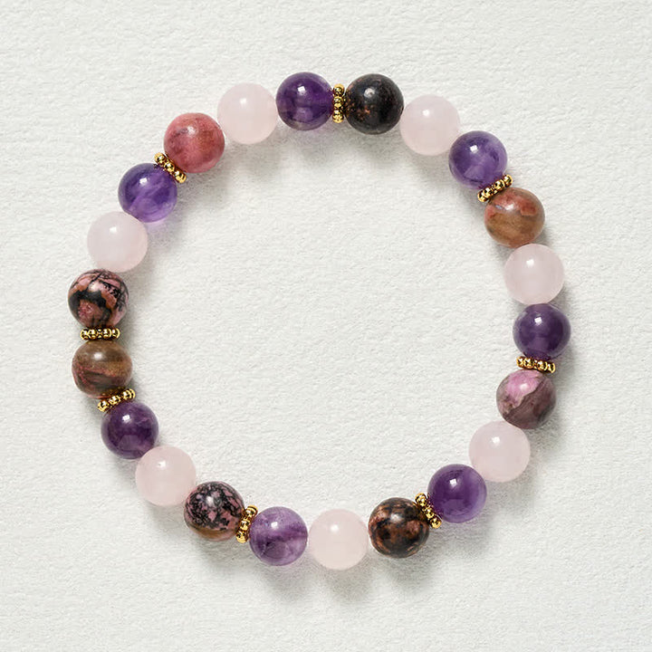 Buddha Stones Rozenkwarts, rhodoniet en amethist kralen Armband - image 9