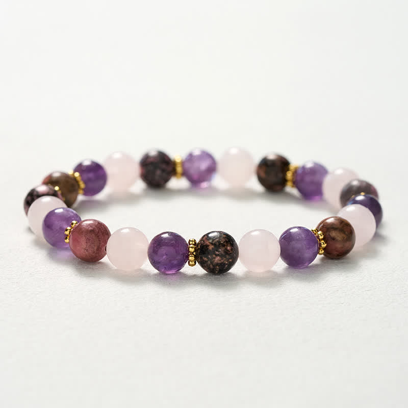 Buddha Stones Rozenkwarts, rhodoniet en amethist kralen Armband - image 10