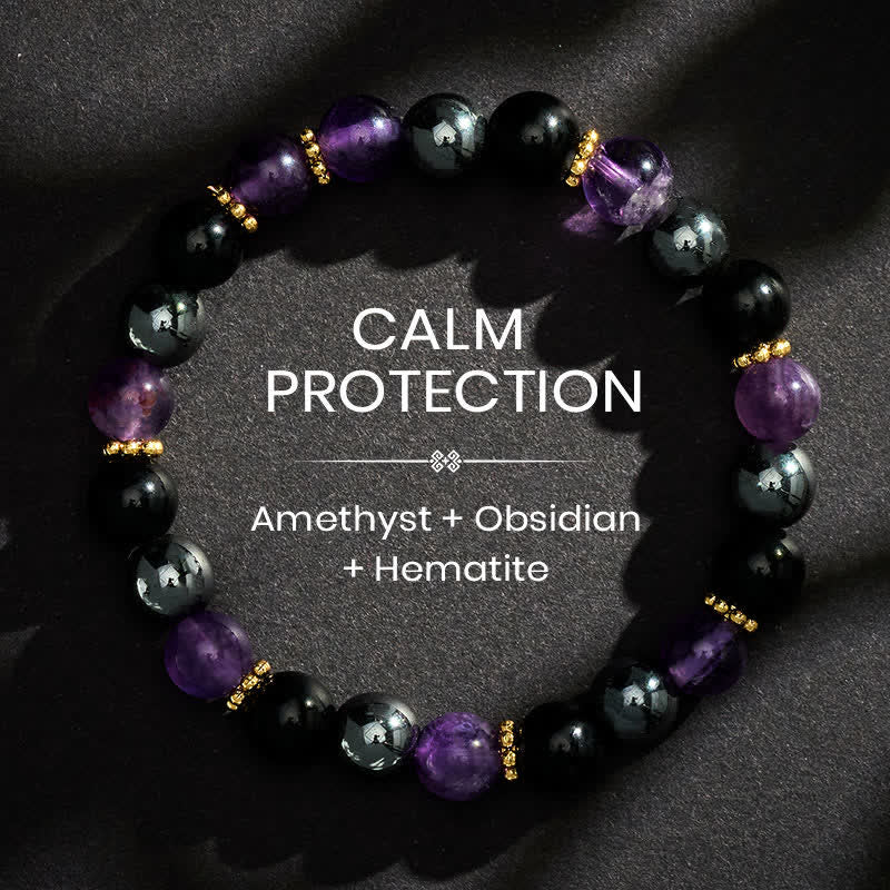 Buddha Stones Armband met kralen van amethist, zwarte obsidiaan en hematiet. - 8mm - image 0