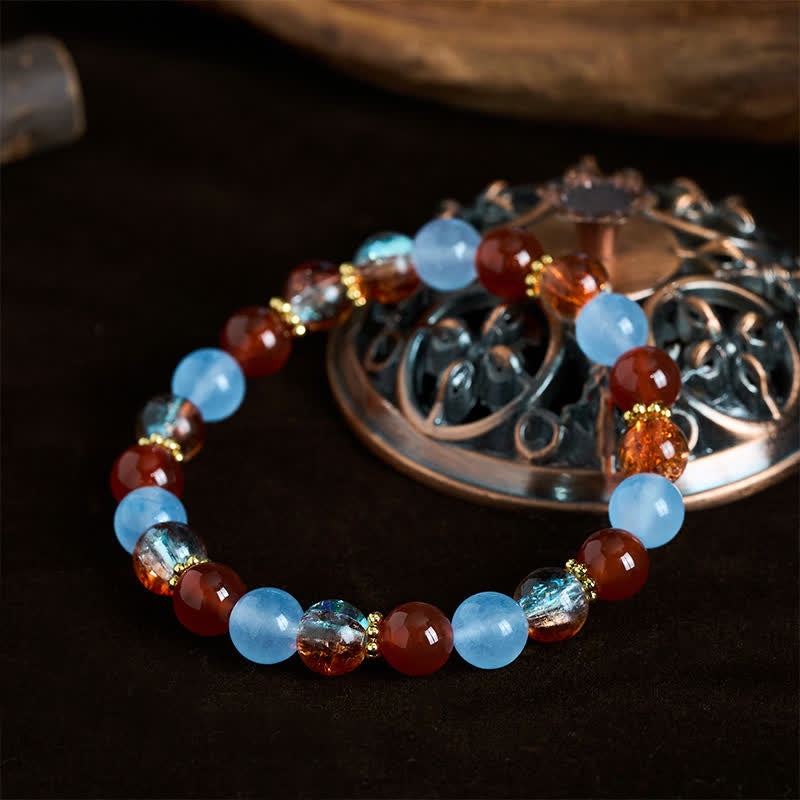 Buddha Stones Creatieve Armband met kralen van blauwe chalcedoon en rode agaat Liuli. - image 1