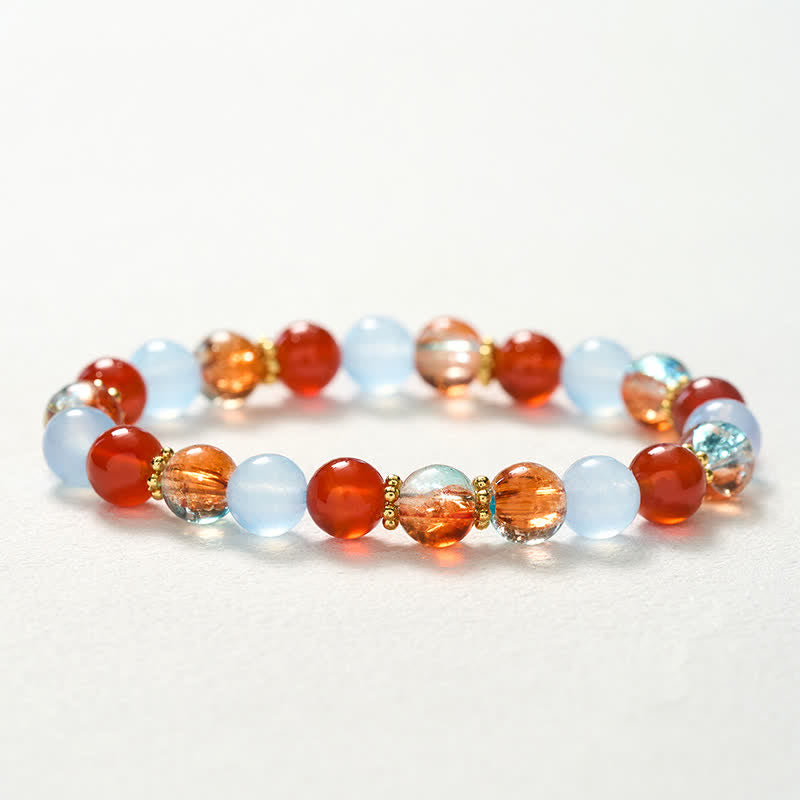 Buddha Stones Creatieve Armband met kralen van blauwe chalcedoon en rode agaat Liuli. - image 9