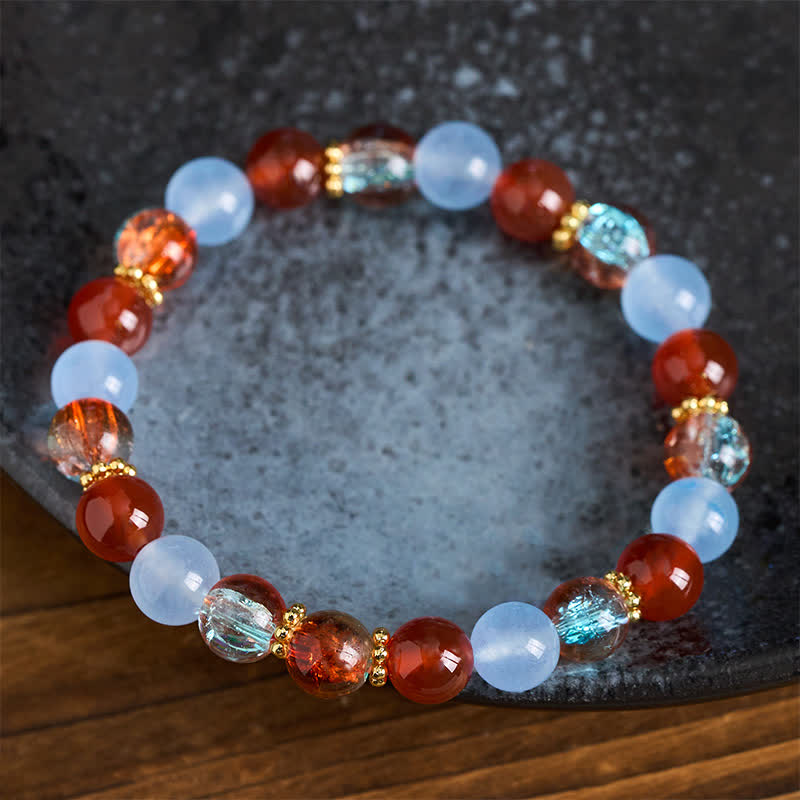Buddha Stones Creatieve Armband met kralen van blauwe chalcedoon en rode agaat Liuli. - image 3