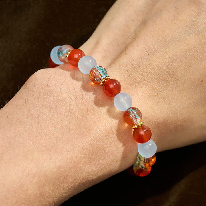 Buddha Stones Creatieve Armband met kralen van blauwe chalcedoon en rode agaat Liuli. - image 4
