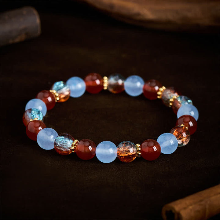 Buddha Stones Creatieve Armband met kralen van blauwe chalcedoon en rode agaat Liuli. - image 2