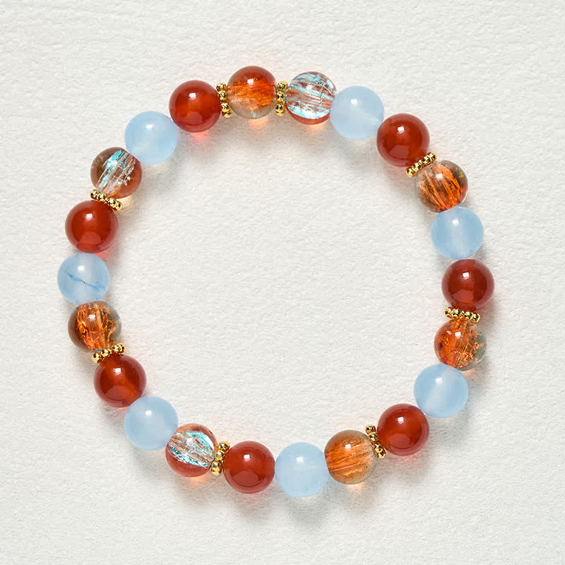 Buddha Stones Creatieve Armband met kralen van blauwe chalcedoon en rode agaat Liuli. - image 8
