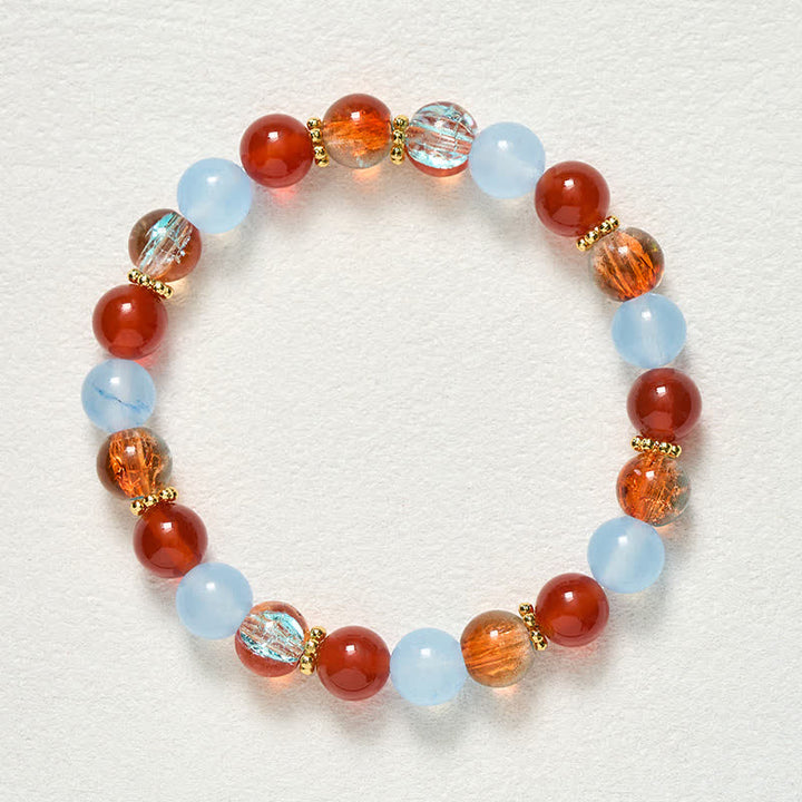 Buddha Stones Creatieve Armband met kralen van blauwe chalcedoon en rode agaat Liuli. - image 8
