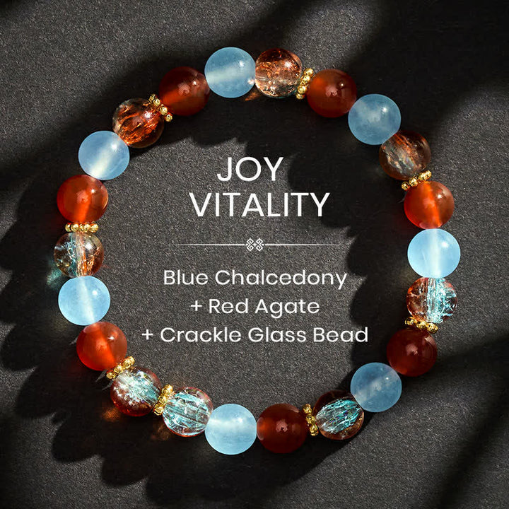Buddha Stones Creatieve Armband met kralen van blauwe chalcedoon en rode agaat Liuli. - 8mm - image 0