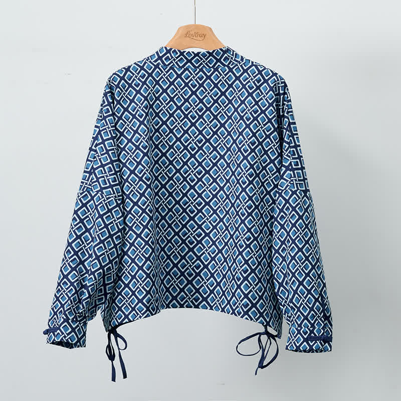 Buddha Stones Lente casual boho damesjas met trekkoord en geometrische print - image 1
