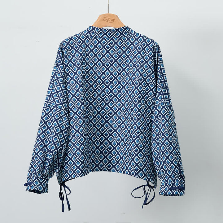 Buddha Stones Lente casual boho damesjas met trekkoord en geometrische print - image 1