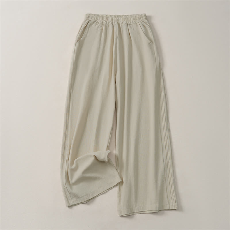 Buddha Stones Casual minimalistische Cropped broek voor dames, effen model, geschikt voor lente, zomer en herfst, met rechte pijpen en zakken. - Linnen - US12, UK/AU16, EU44 (3XL) - image 0