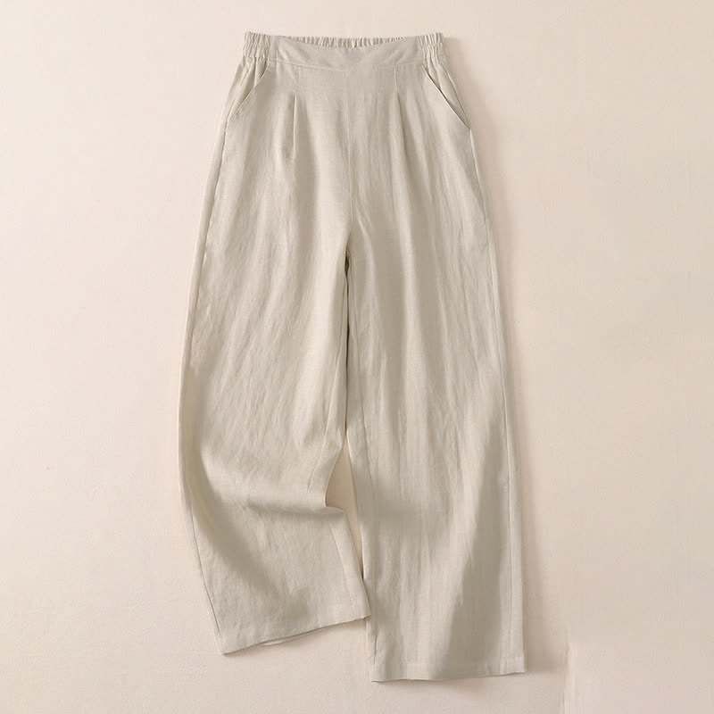 Buddha Stones Lente/Herfst Klassieke Eenvoudige Effen Cropped Broek Dames Rechte Pijp Broek met Zak - Beige - US8-10, UK/AU12-14, EU40-42 (2XL) - image 0