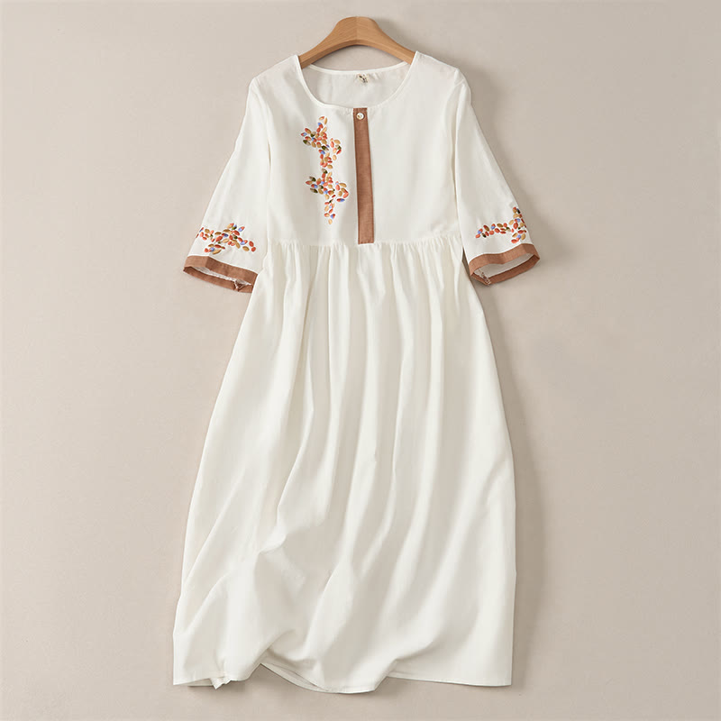 Buddha Stones Lentejurk met etnische borduursels en korte Mouwlengte voor dames - Wit - US12, UK/AU16, EU44 (2XL) - image 0
