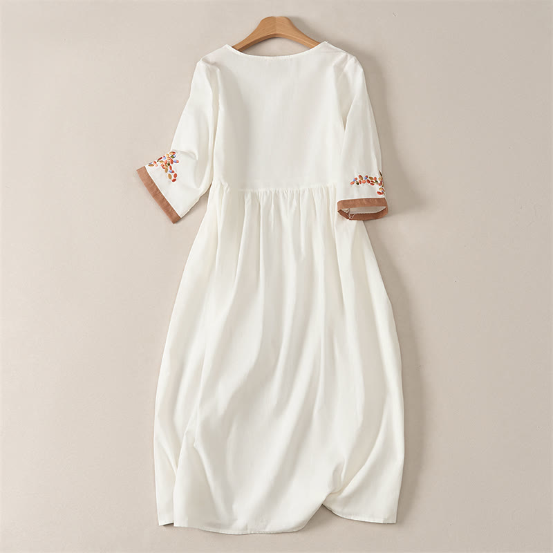 Buddha Stones Lentejurk met etnische borduursels en korte Mouwlengte voor dames - image 1