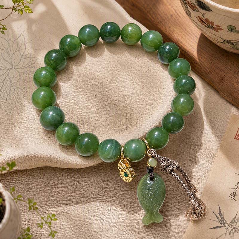 Buddha Stones Natuurlijke cyaan jade koivis kalebas Armband - Cyaan jade (Polsomtrek: 16-17 cm) - image 0